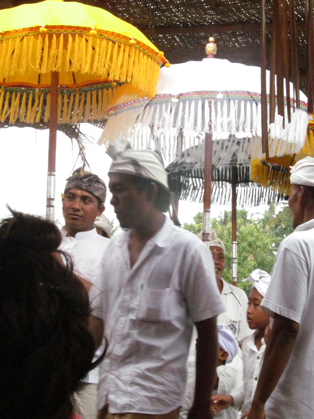 Umbrellas are everywhere in Bali. One of our choreographic notations in our dance study is "Check Umbrella"-- the umbrella is a landmark for your stage position when you can see very little from the mask.