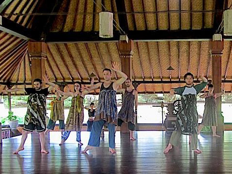 In dance class, we tied our sarongs high to simulate the costume we would eventually wear.