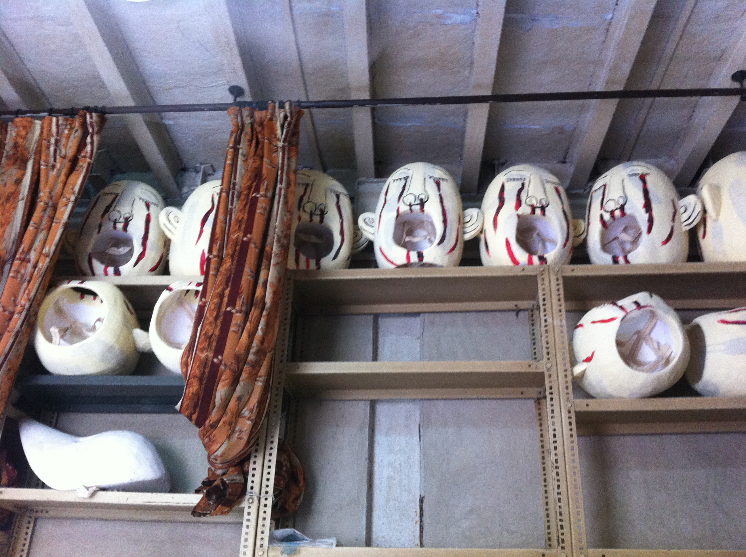 Sunil's work stored above, transforming the studio into an installation piece at the same time.