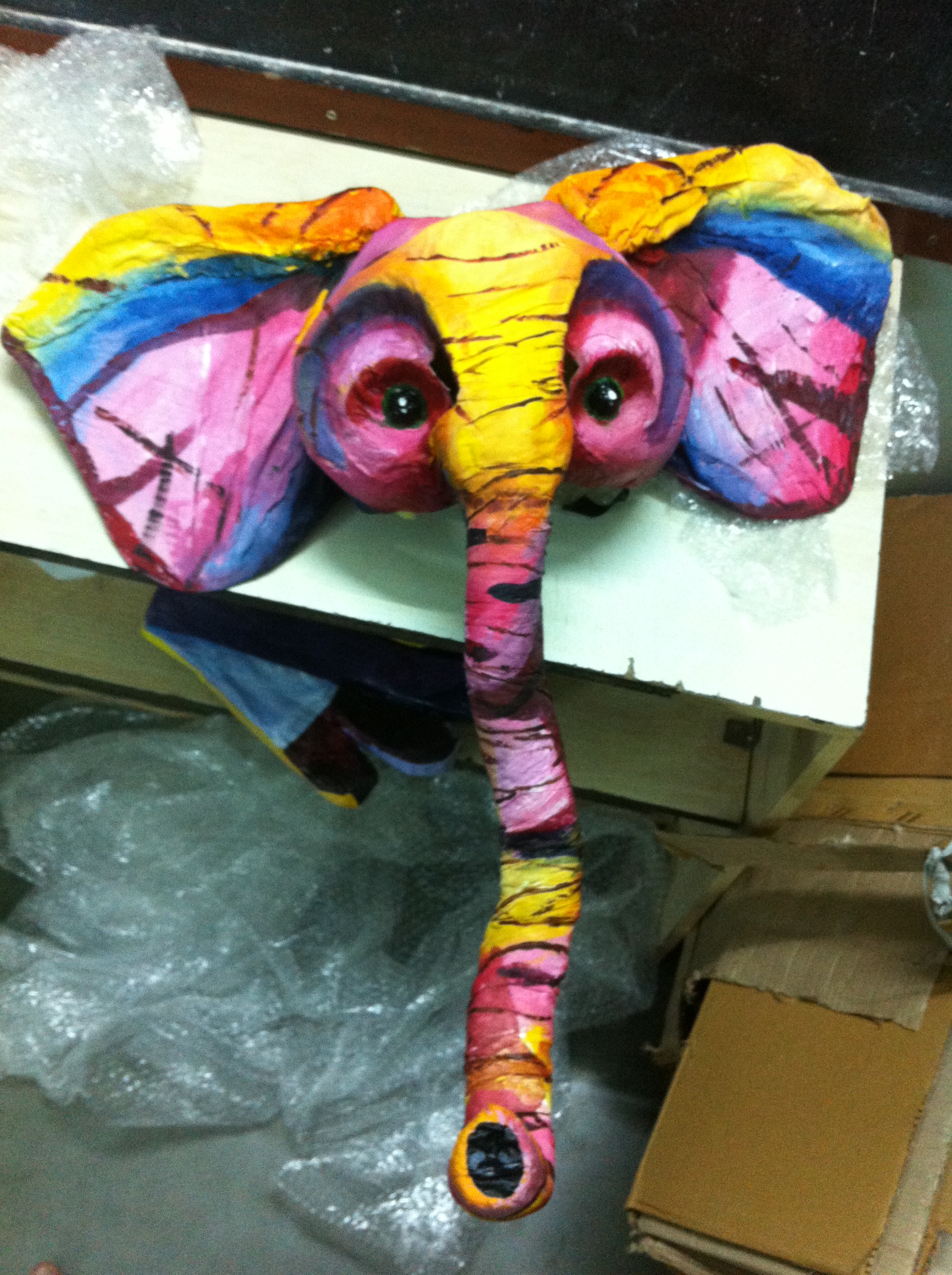 Sunset Elephant!  I love it when I can conceal the eye-hole the actor looks through.
