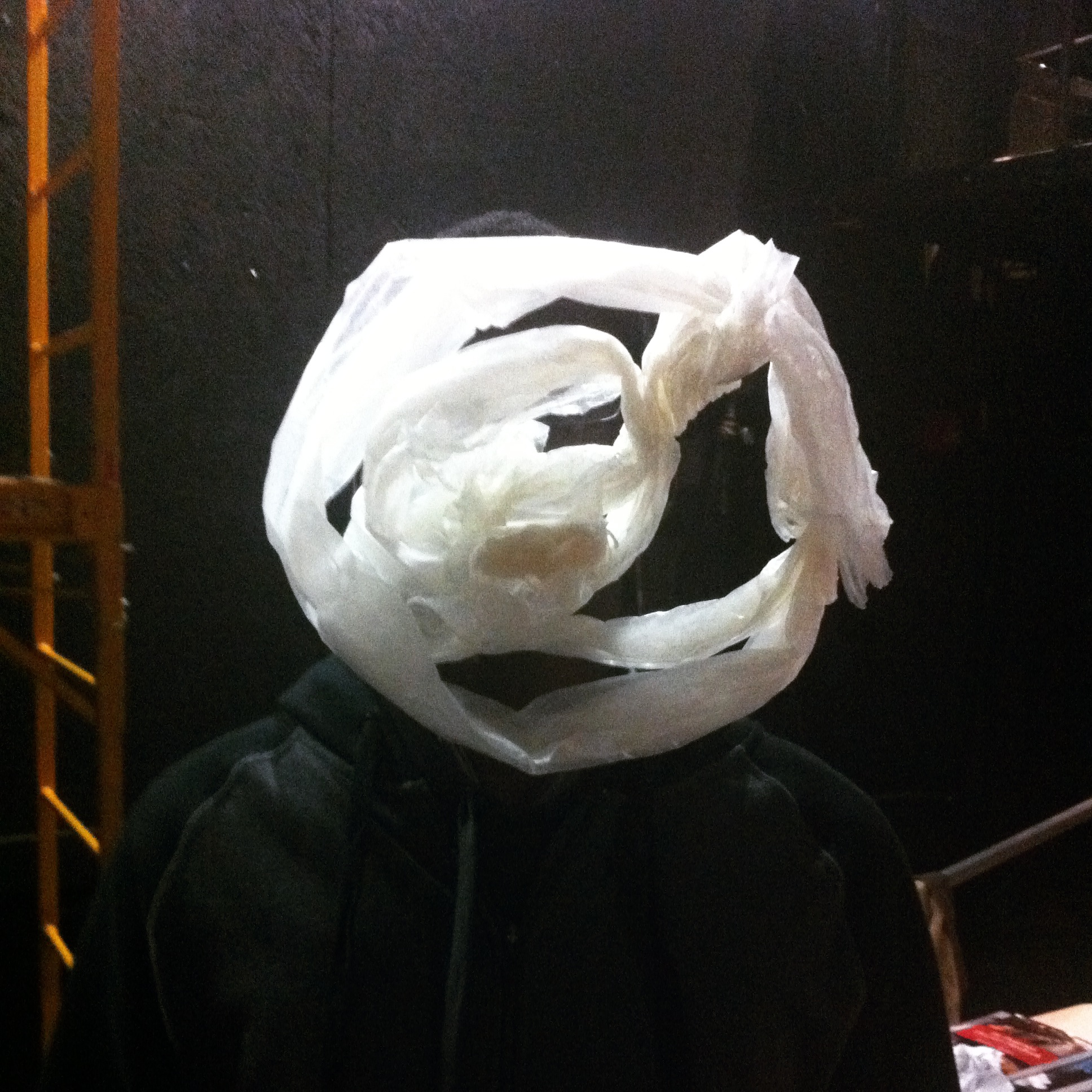 An experimental mask made by Edwin.  It's made of wax paper and captures the movement and essence of a different material.